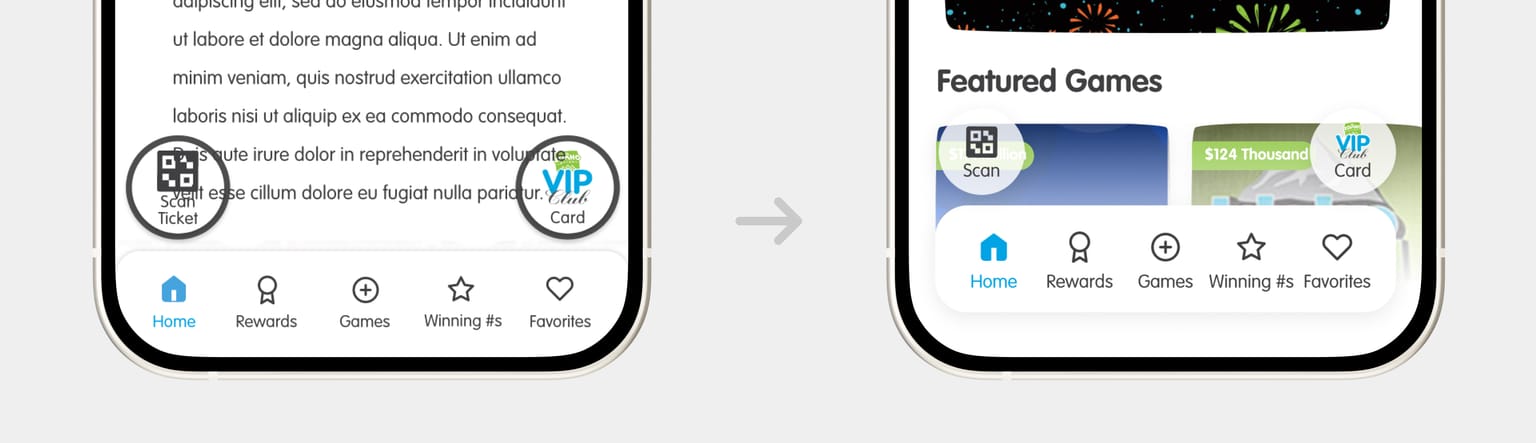 Before and after of the home screen's bottom navigation